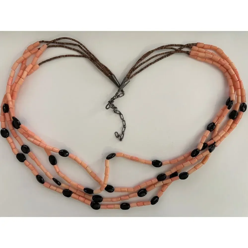 Natural Salmon Pink Coral Heidhi beads Sterling Silver Clasp Necklace